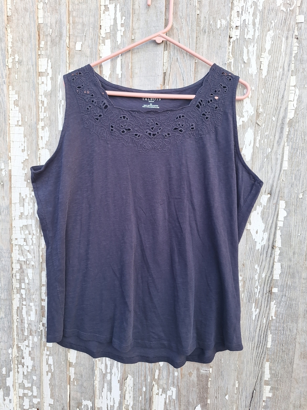 Talbots Blue Sleeveless Eyelet Yoke Knit Tank Size 2X